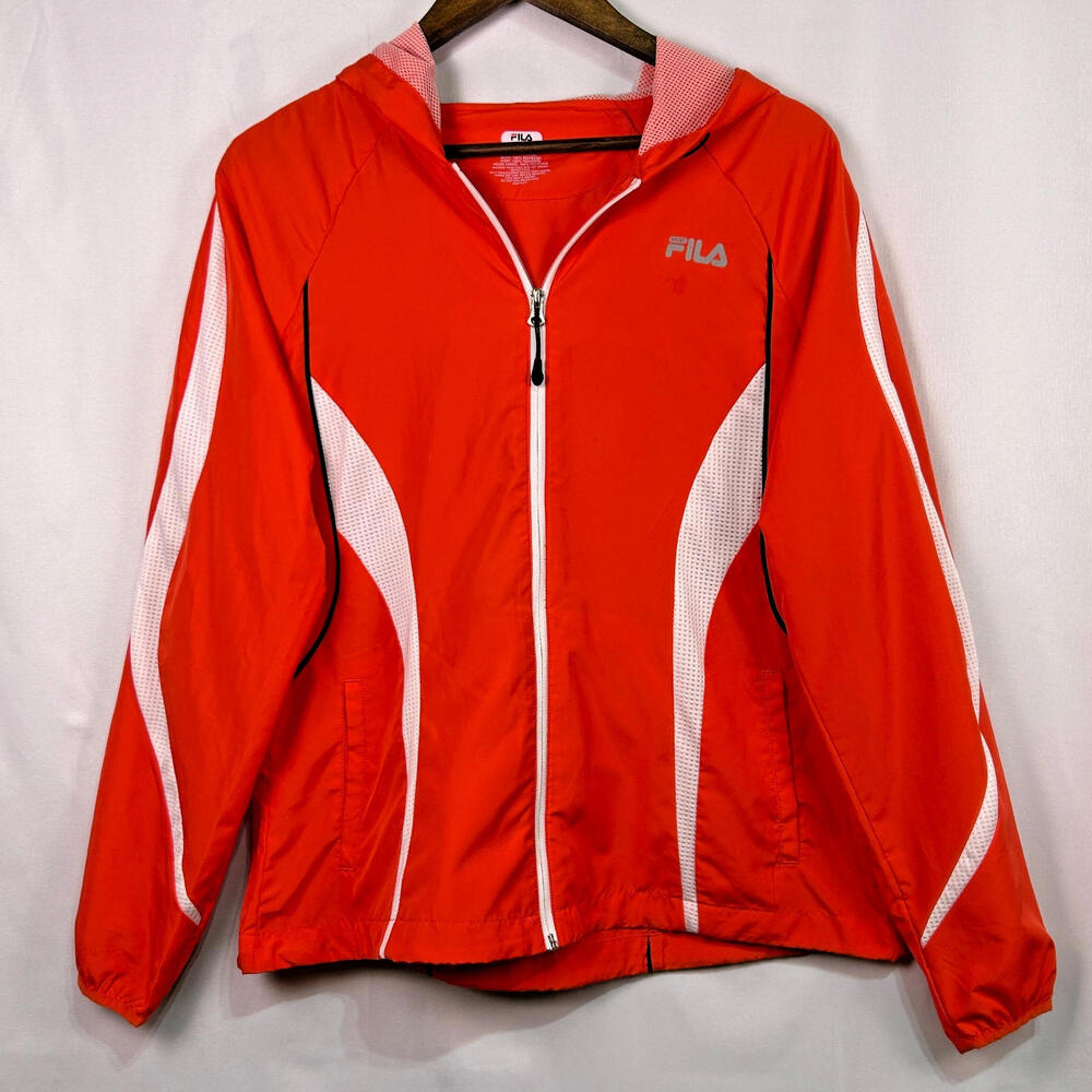 FILA Sport Performance Hooded Windbreaker Jacket Orange/Red Womens Large